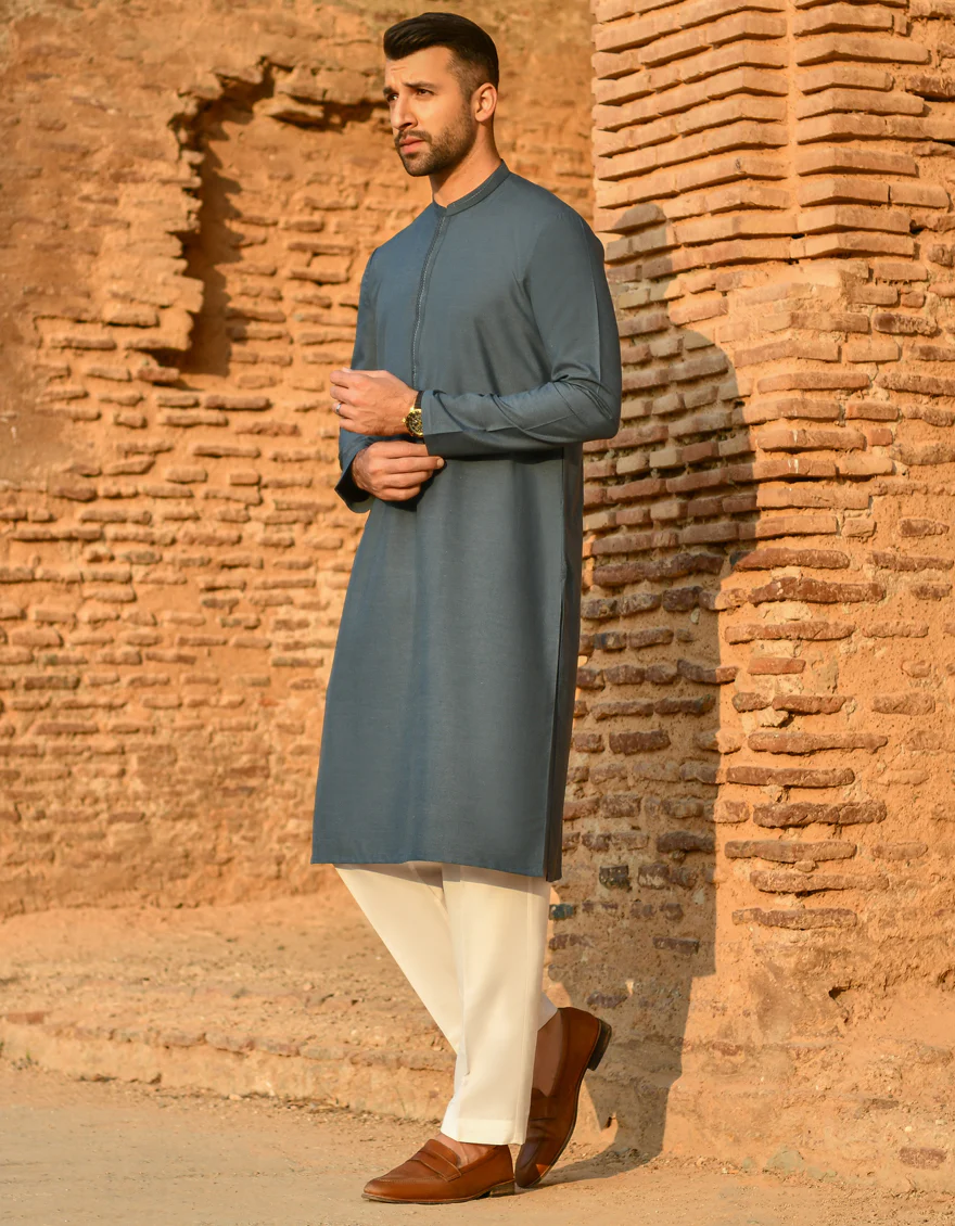 BLUISH GREEN BLENDED KURTA | JJK-S-US-42384/S22/JJ8162-CL - Image 4