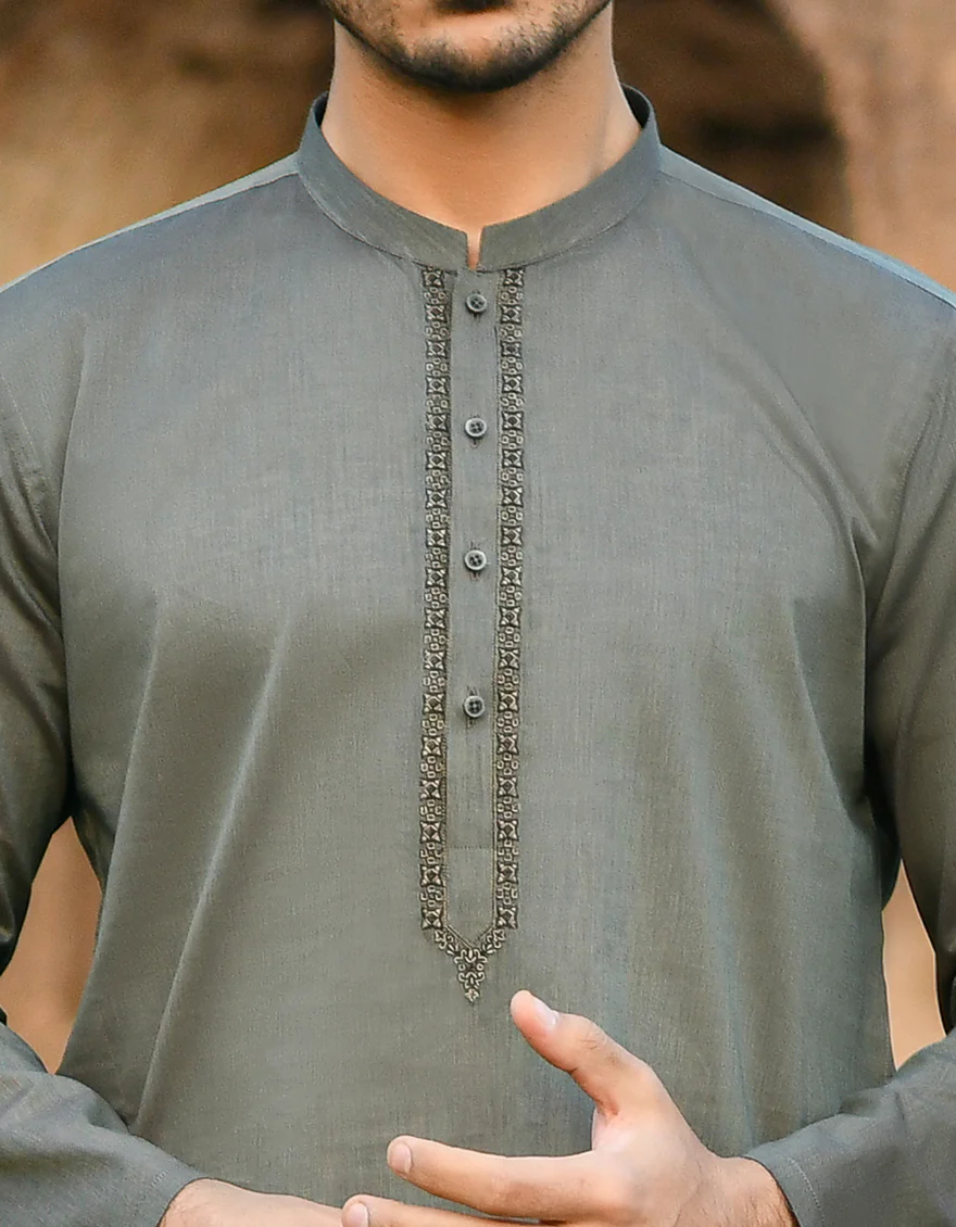DARK OLIVE COTTON KURTA | JJK-S-US-42390/S22/JJ7574-SF - Image 2