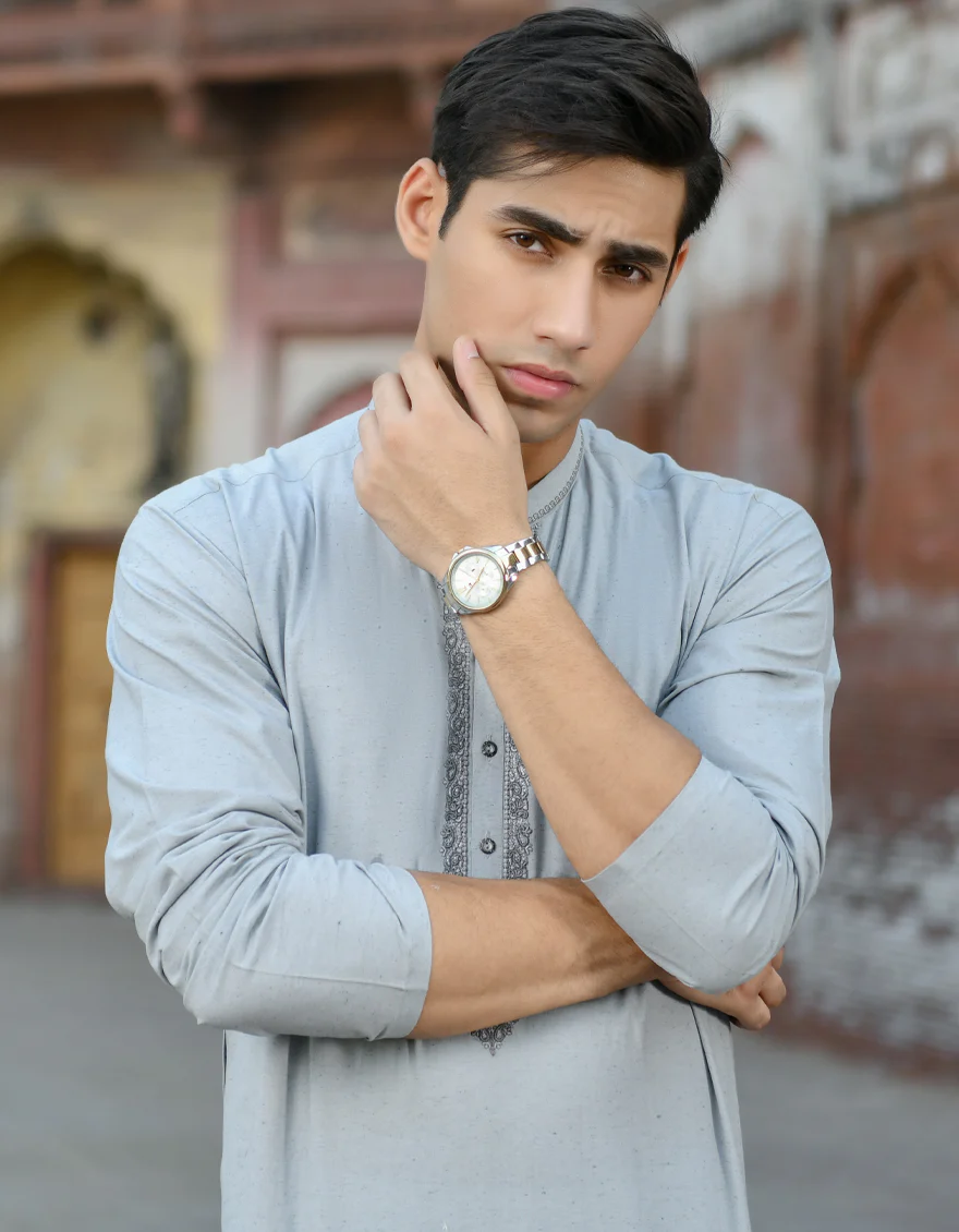 GREY COTTON SILK KURTA | JJK-S-US-42399/S22/JJ8262-SF - Image 2