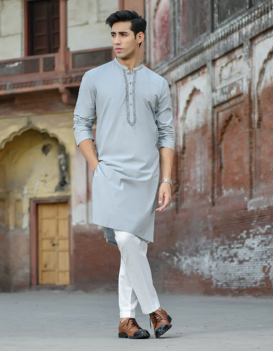 GREY COTTON SILK KURTA | JJK-S-US-42399/S22/JJ8262-SF - Image 3