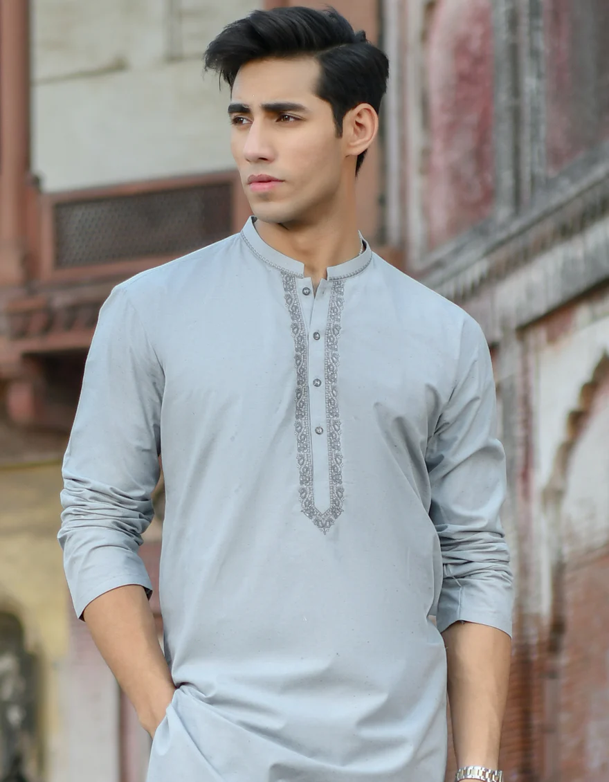 GREY COTTON SILK KURTA | JJK-S-US-42399/S22/JJ8262-SF - Image 4