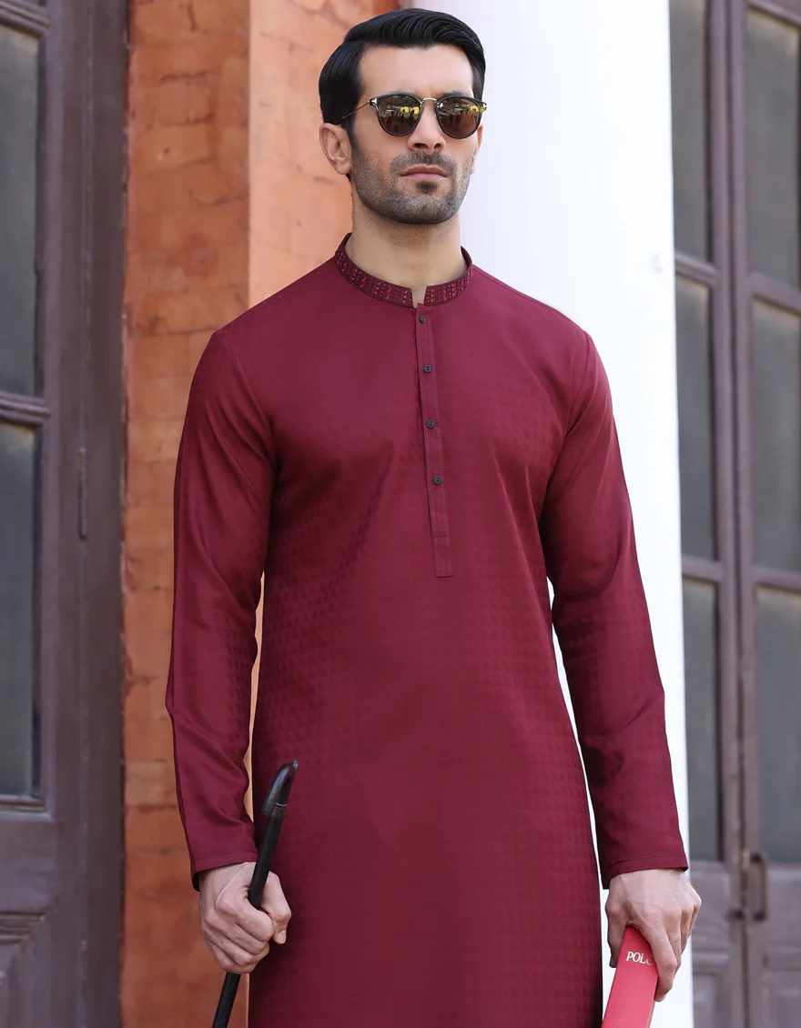 MAROON BLENDED KURTA | JJK-S-US-47021/S23/JJ8386-SF - Image 3