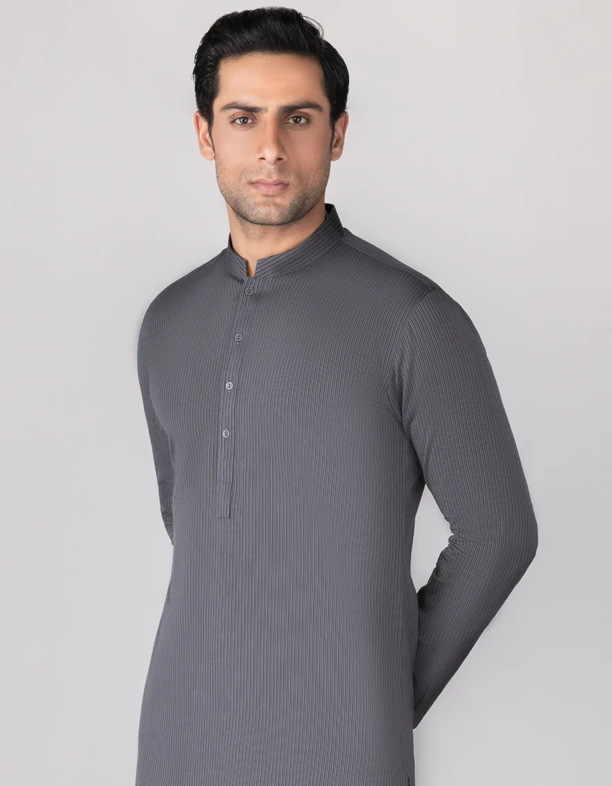 BLACK TEXTURED COTTON KURTA | JJK-S-US-90365/S23/DME3187-PN - Image 2