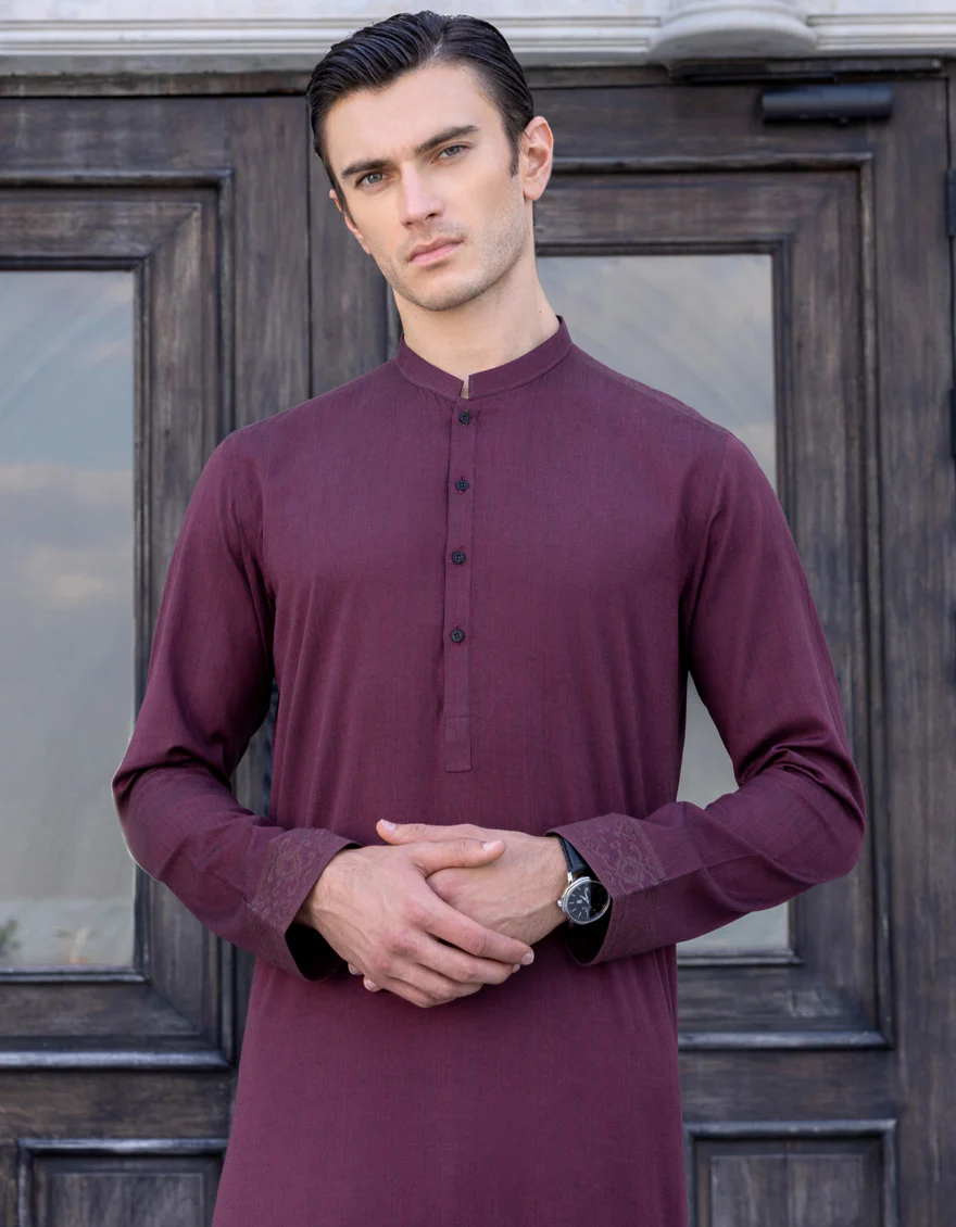 MAROON COTTON KURTA | JJK-S-US-90376/S23/JMEJK11137-PN - Image 3