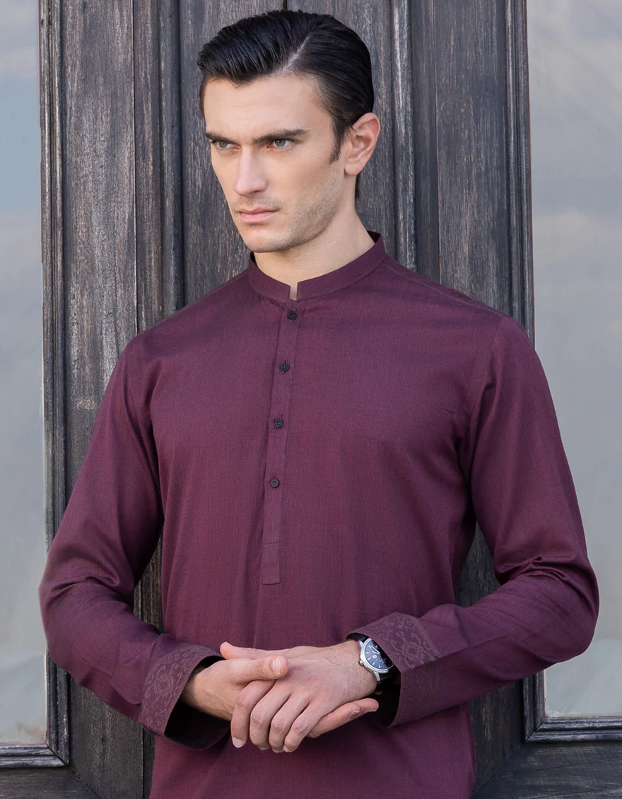 MAROON COTTON KURTA | JJK-S-US-90376/S23/JMEJK11137-PN - Image 4