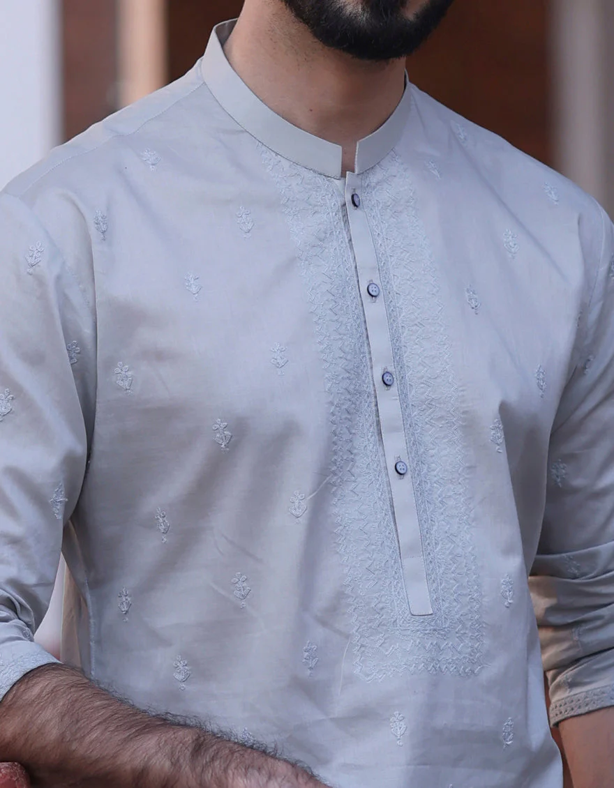 SMOKE GREY COTTON KURTA | JJK-S-US-90394/S23/JJ8714-SF - Image 2