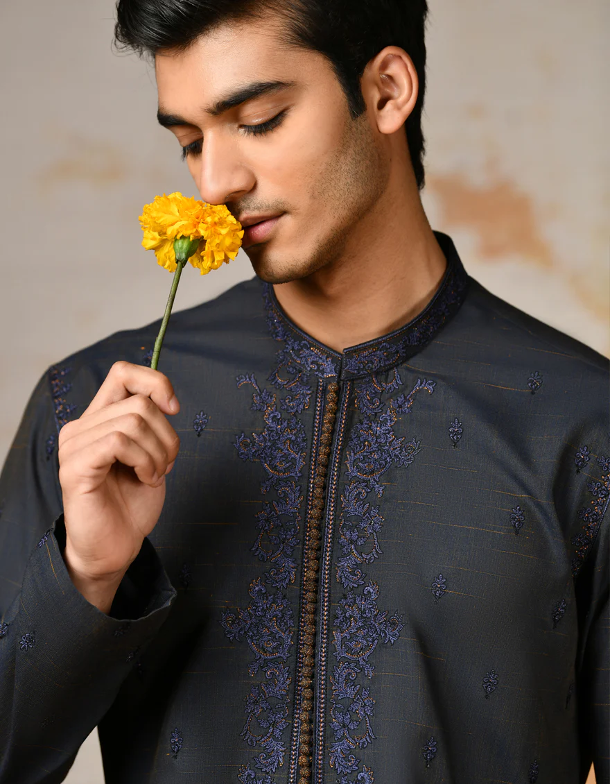 BLUE BLENDED KURTA | JJK-SP-45416/A24/JJ8267-FL - Image 3