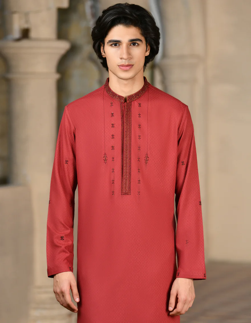 RED BLENDED KURTA | JJK-SP-45457/S24/JJ1106-FL - Image 2