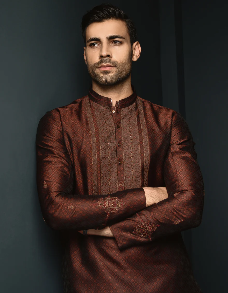 BROWN JAMAWAR KURTA | JJK-SP-48009/S24/JJ8855-FL - Image 2