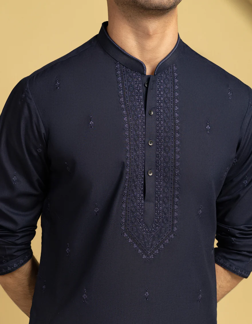 NAVY BLUE COTTON SPECIAL KURTA | JJK-SP-A-34942/S25/JJ1001-FL - Image 2