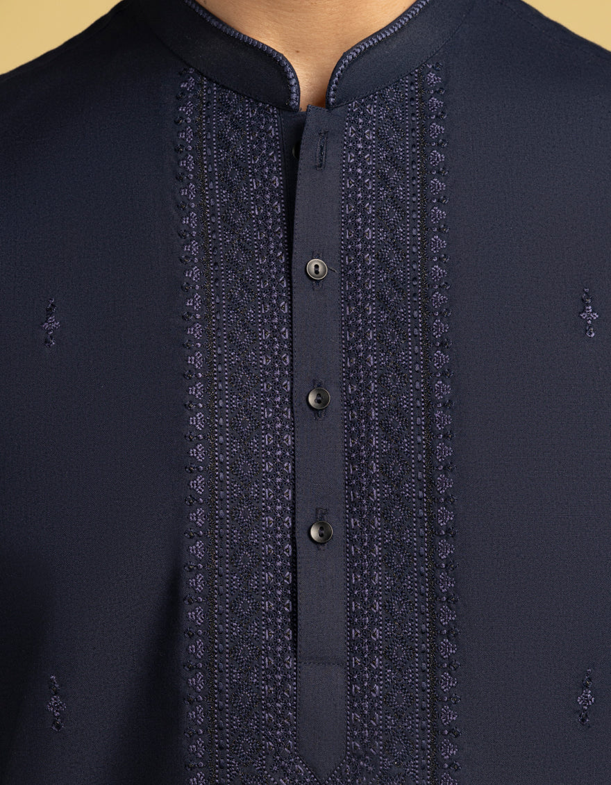 NAVY BLUE COTTON SPECIAL KURTA | JJK-SP-A-34942/S25/JJ1001-FL - Image 3