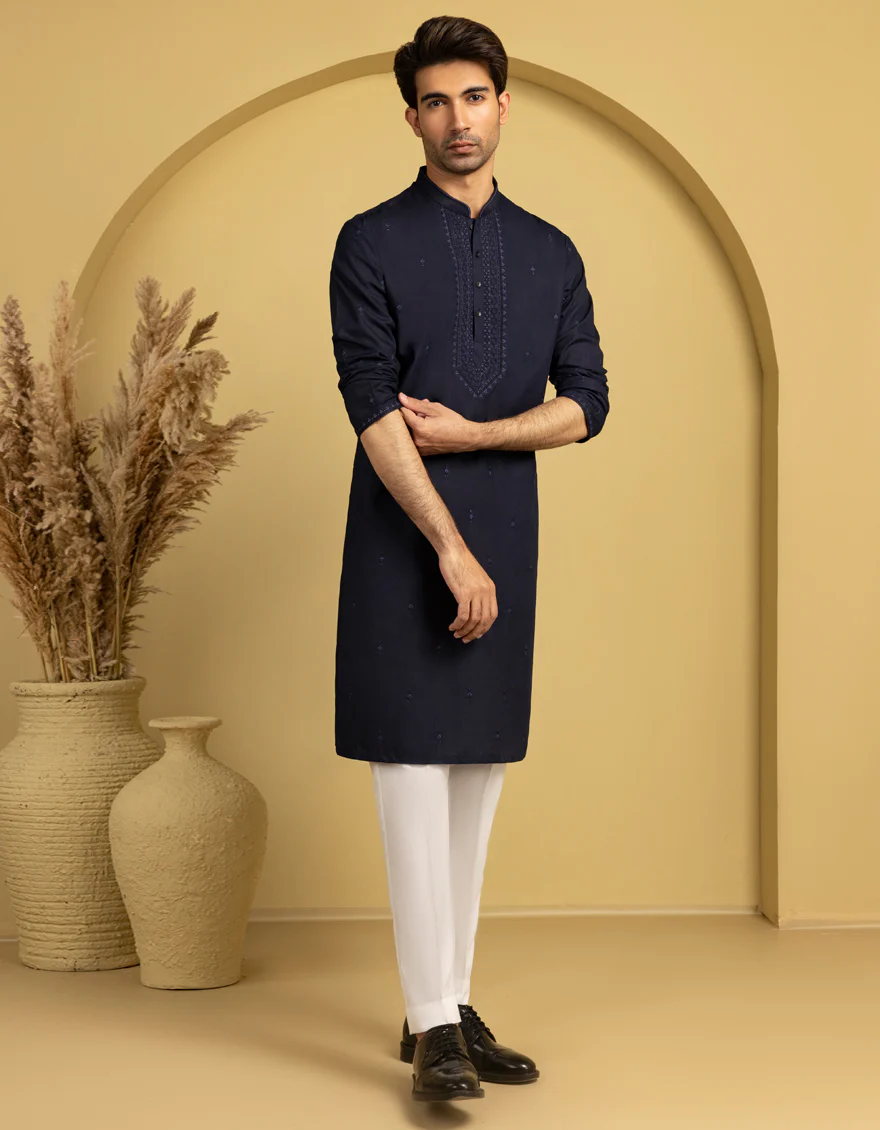 NAVY BLUE COTTON SPECIAL KURTA | JJK-SP-A-34942/S25/JJ1001-FL - Image 5