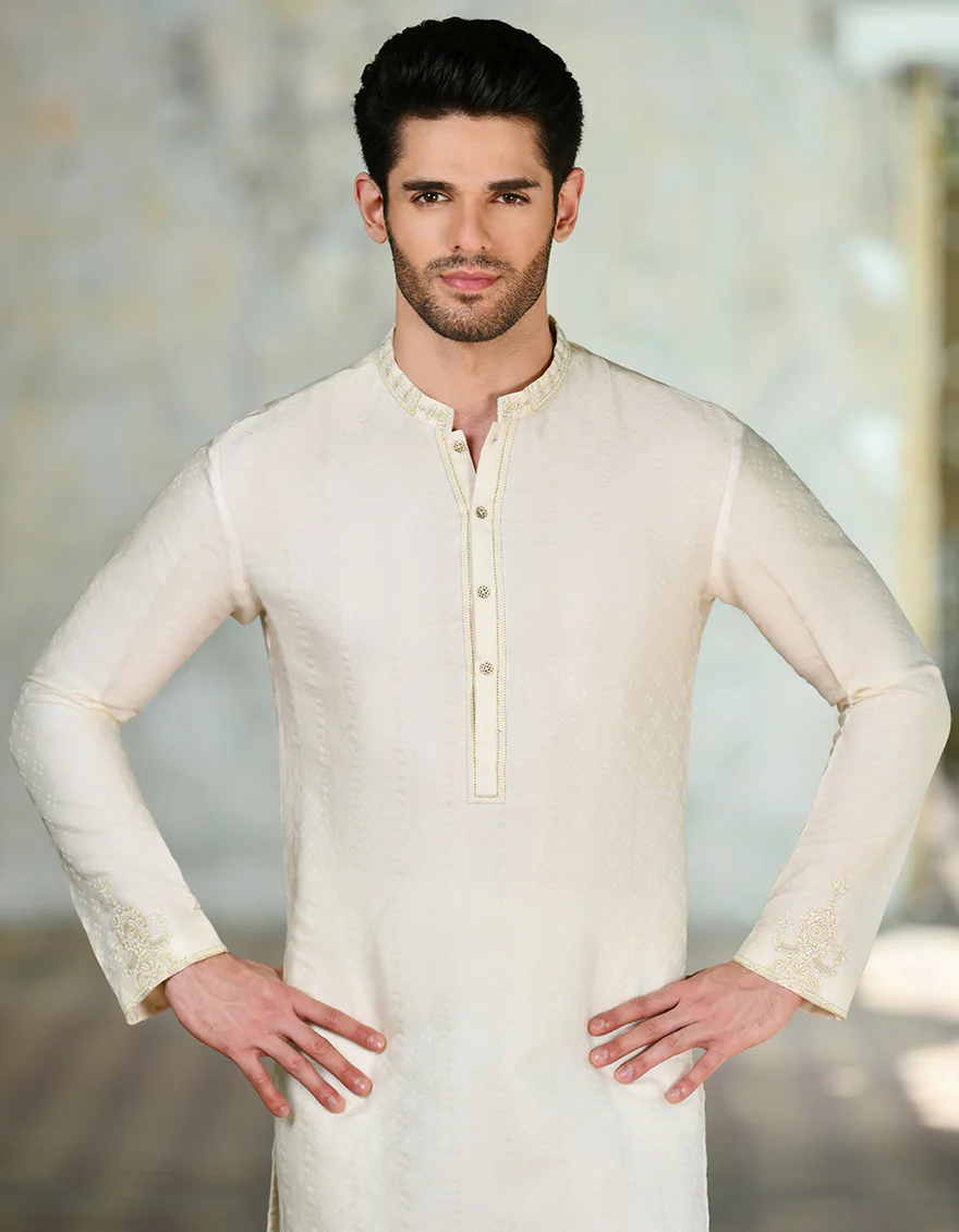 WHITE BLENDED KURTA | JJK-SP-A-45461/S24/JJ9533-FL - Image 2