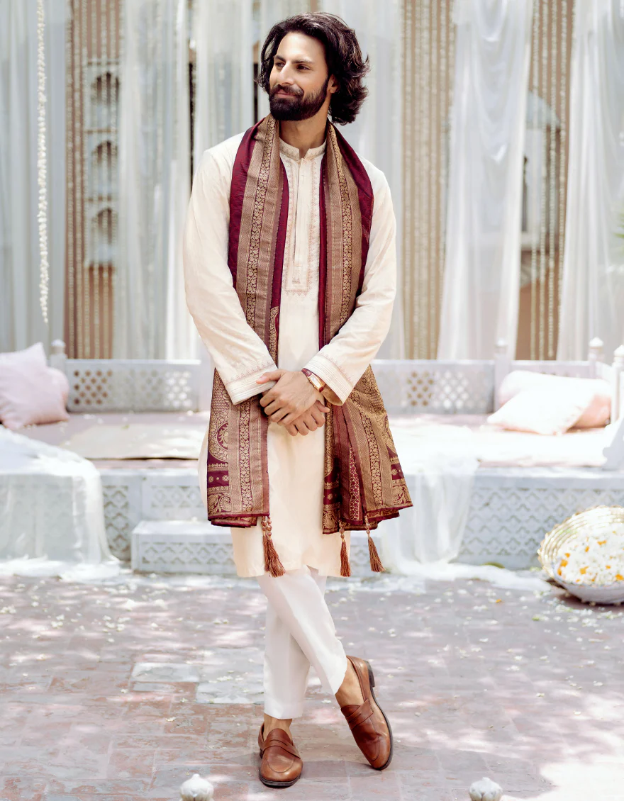 WHITE BLENDED KURTA | JJK-SP-A-48085/S24/JJ9080-FL