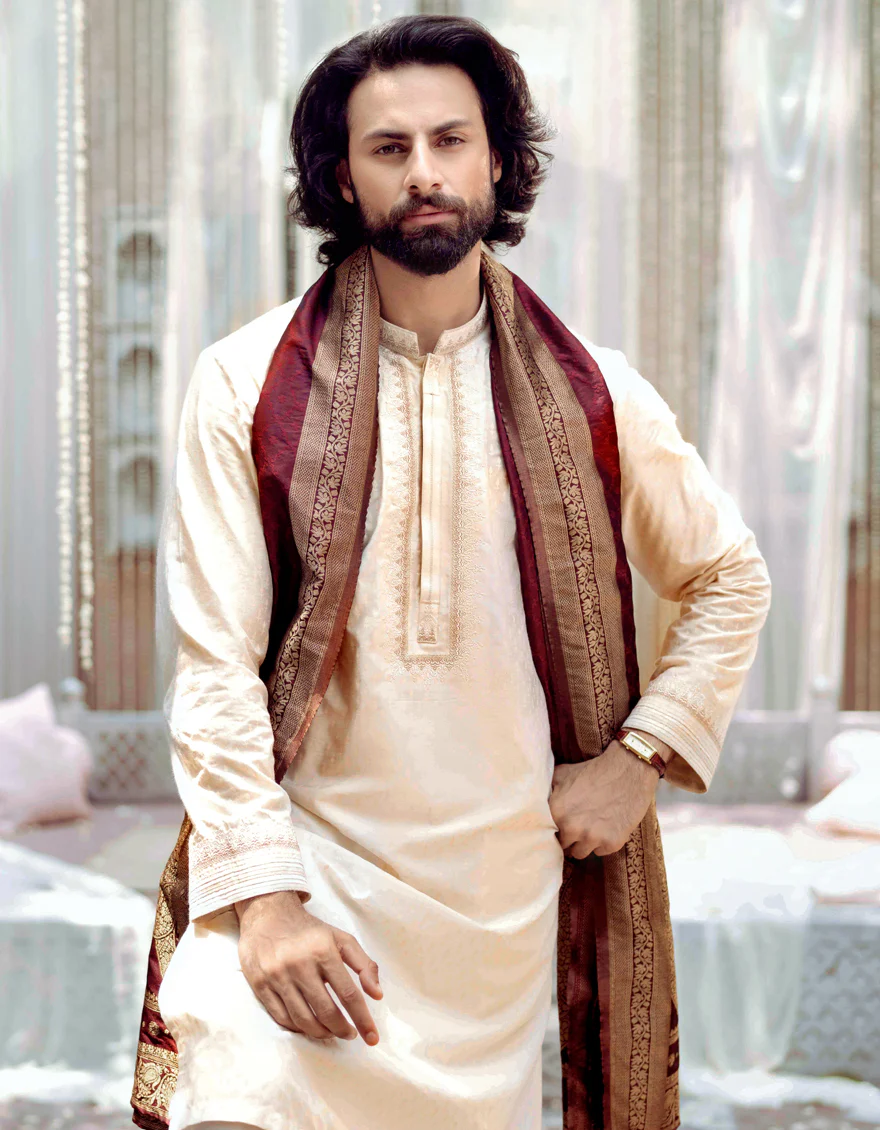 WHITE BLENDED KURTA | JJK-SP-A-48085/S24/JJ9080-FL - Image 2