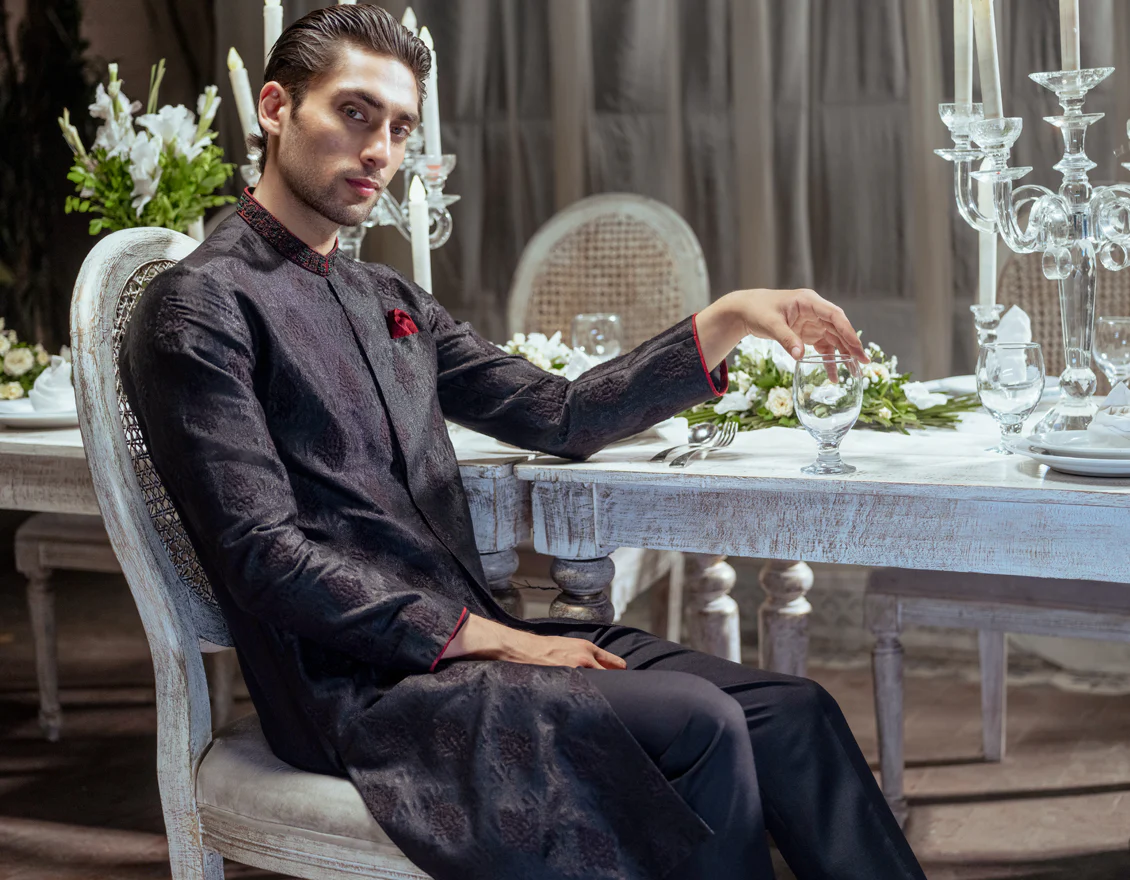 BLACK BLENDED KURTA | JJK-SP-A-48110/S24/JJ9179-FL - Image 3