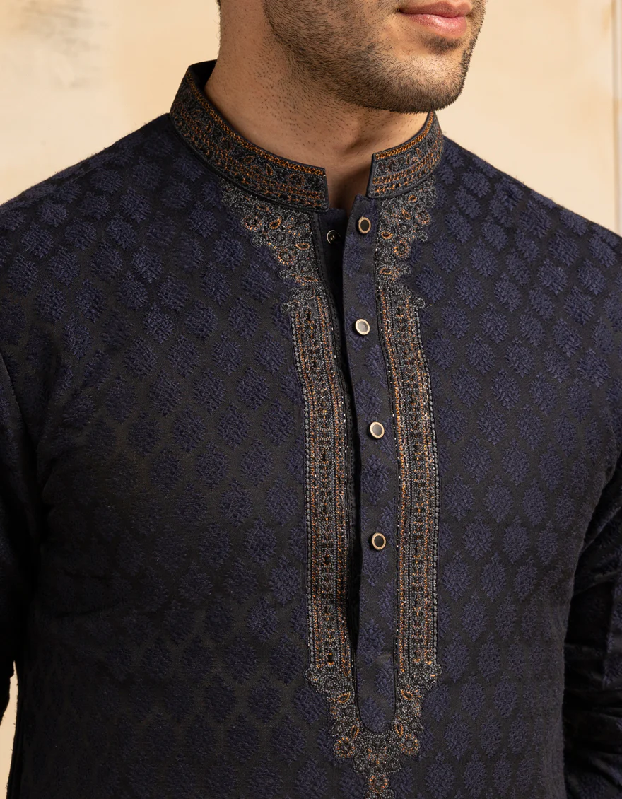 NAVY BLUE BLENDED SPECIAL KURTA | JJK-SP-A-48211/S25/J - Image 3