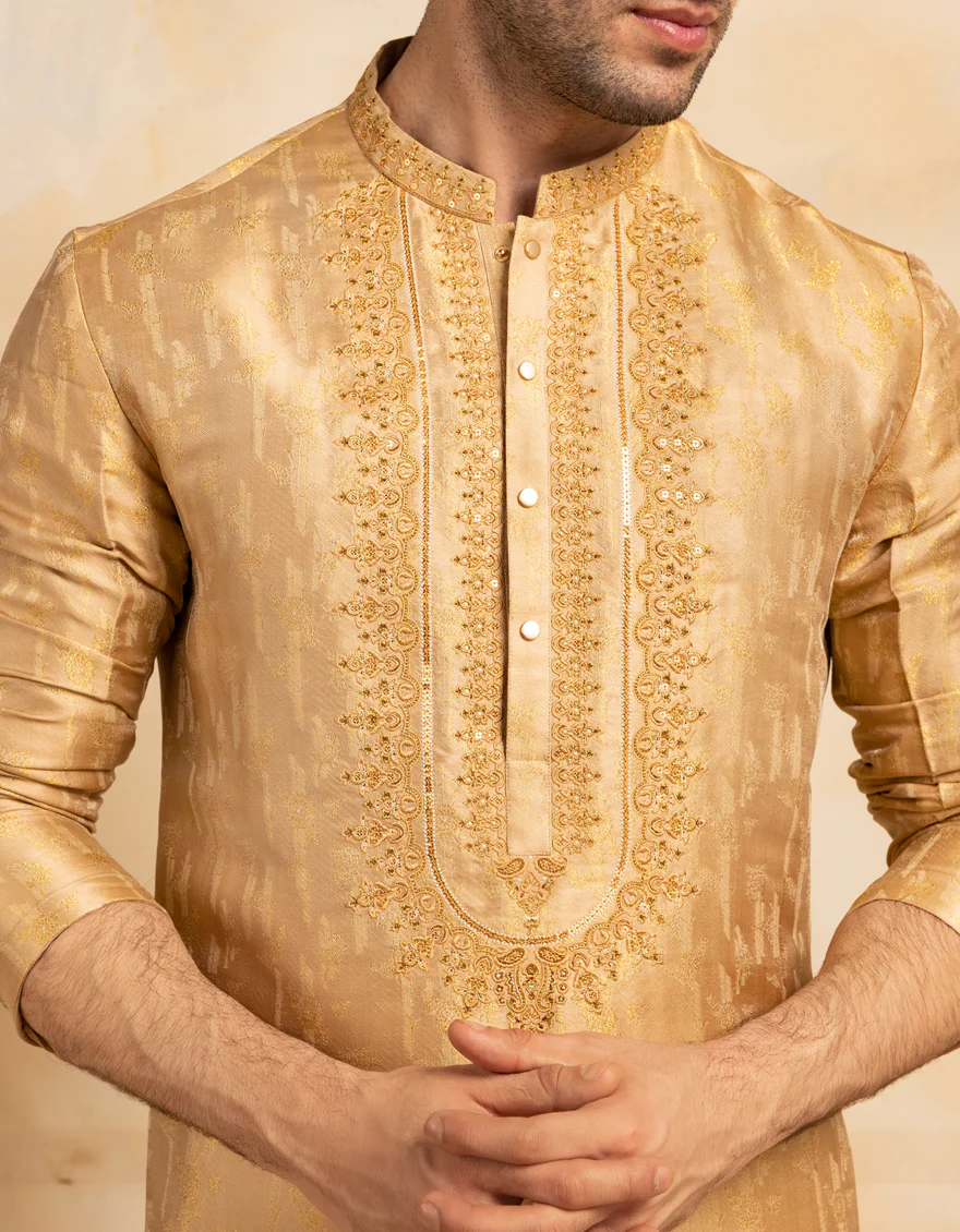 GOLDEN BLENDED SPECIAL KURTA | JJK-SP-A-48214/S25/JJ10012-FL - Image 3