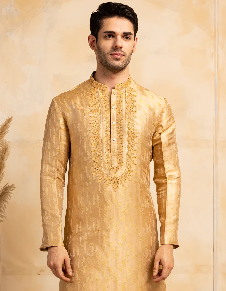 GOLDEN BLENDED SPECIAL KURTA | JJK-SP-A-48214/S25/JJ10012-FL - Image 4