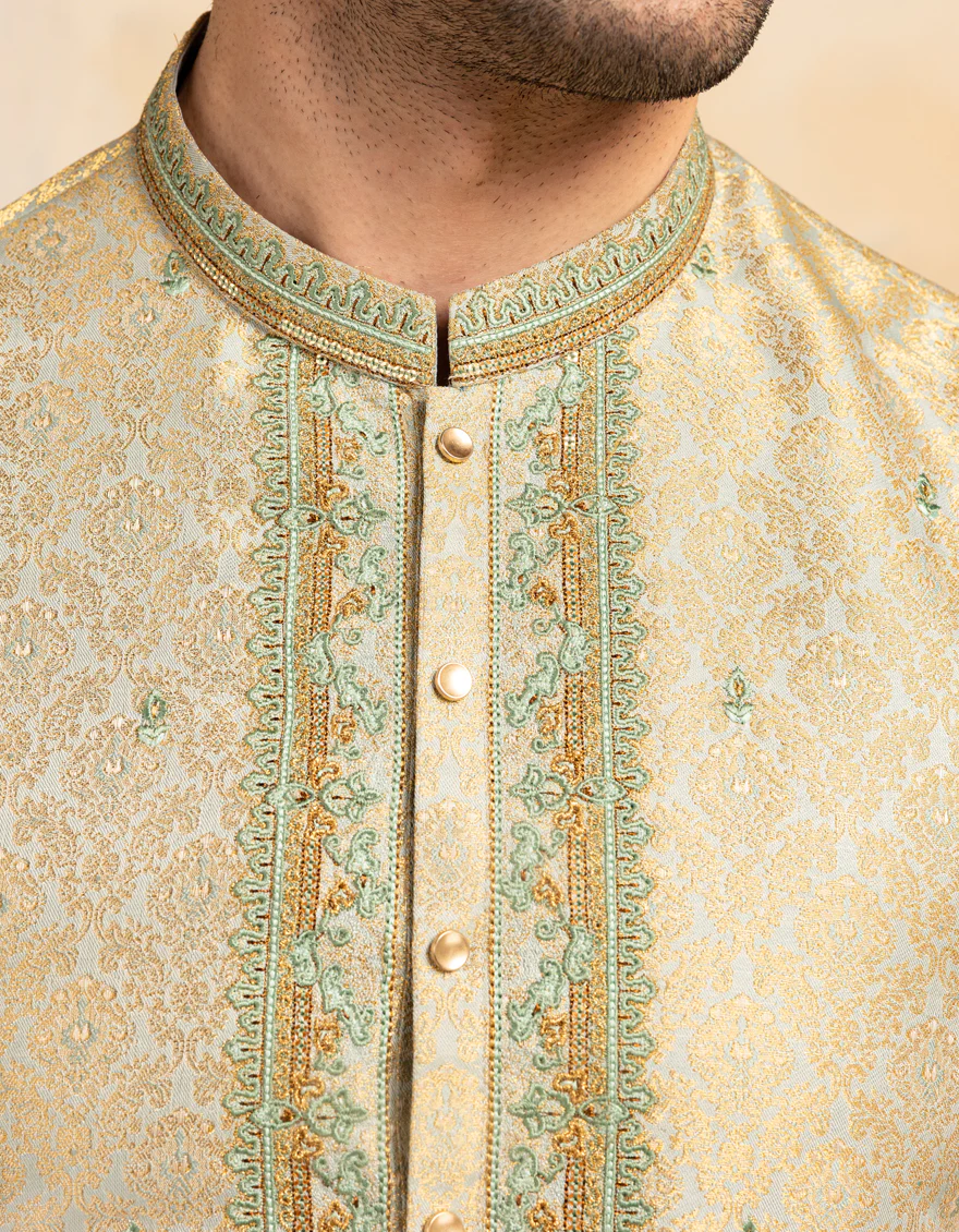 MINT GREEN BLENDED SPECIAL KURTA | JJK-SP-A-48215/S25/JJ10015-FL - Image 3
