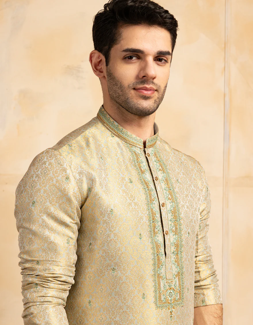MINT GREEN BLENDED SPECIAL KURTA | JJK-SP-A-48215/S25/JJ10015-FL - Image 4