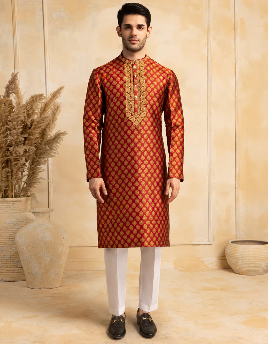 RED BLENDED SPECIAL KURTA | JJK-SP-A-48219/S25/JJ10013-FL - Image 4