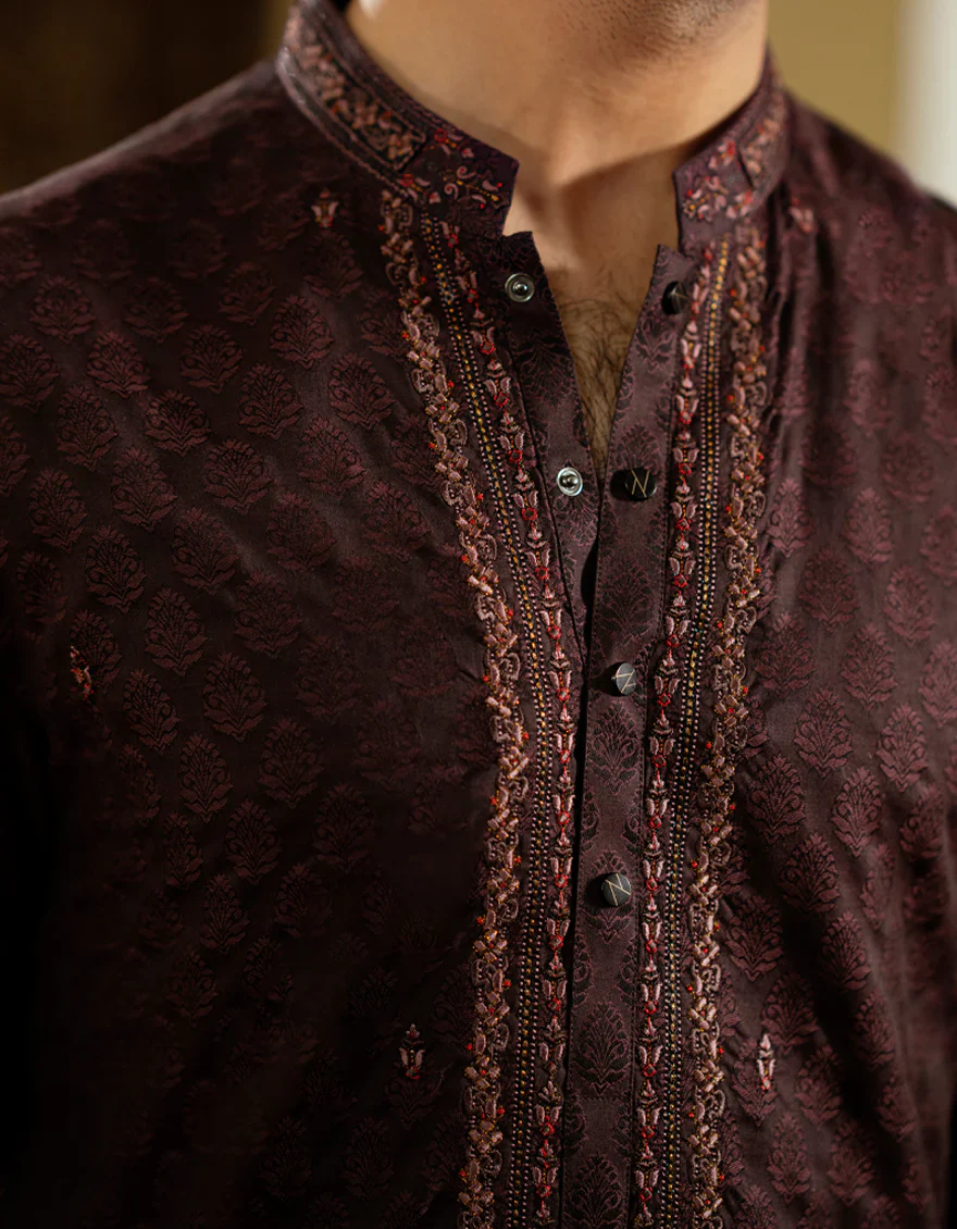 MAROON JACQUARD SPECIAL KURTA | JJK-SP-A-48233/S25/JJ9644-FL - Image 3