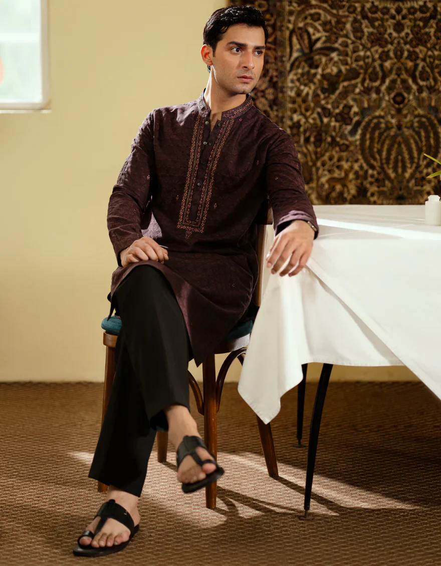 MAROON JACQUARD SPECIAL KURTA | JJK-SP-A-48233/S25/JJ9644-FL - Image 5