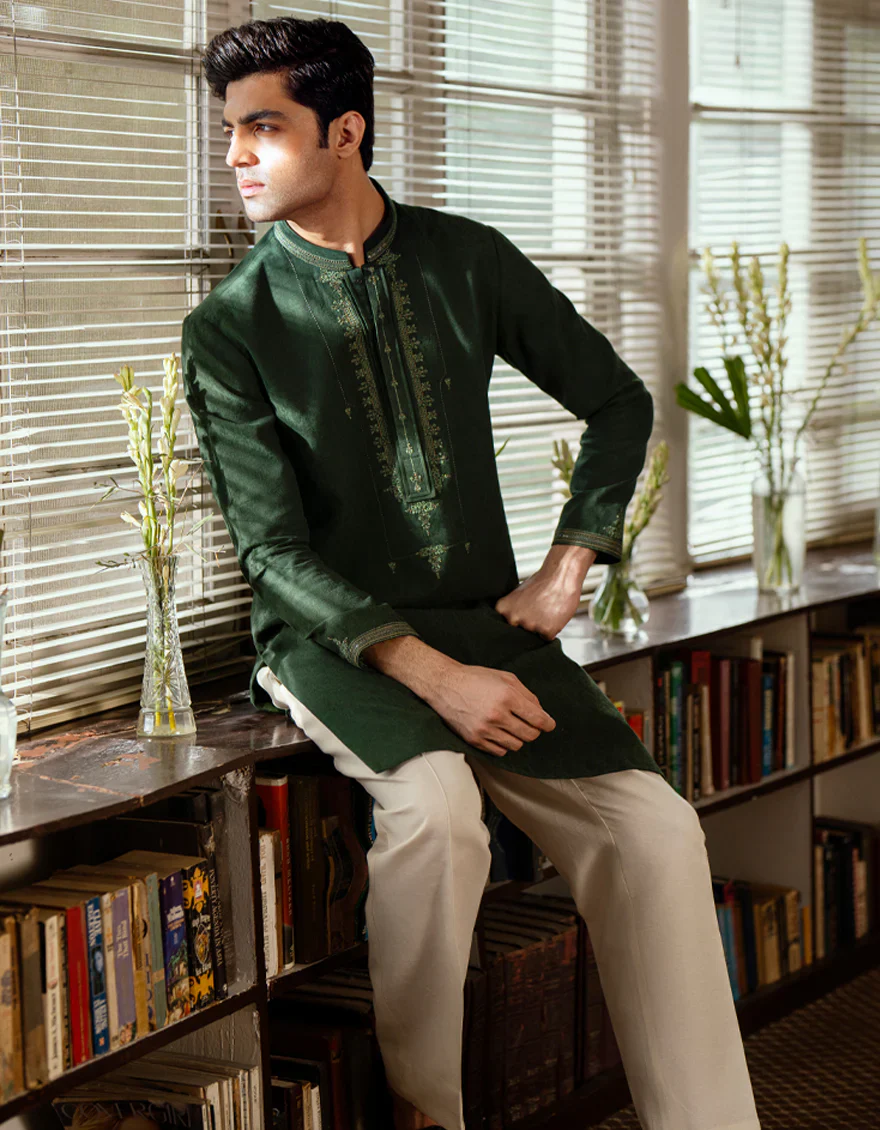 GREEN BLENDED SPECIAL KURTA | JJK-SP-A-48256/S25/JJ10089-FL - Image 2