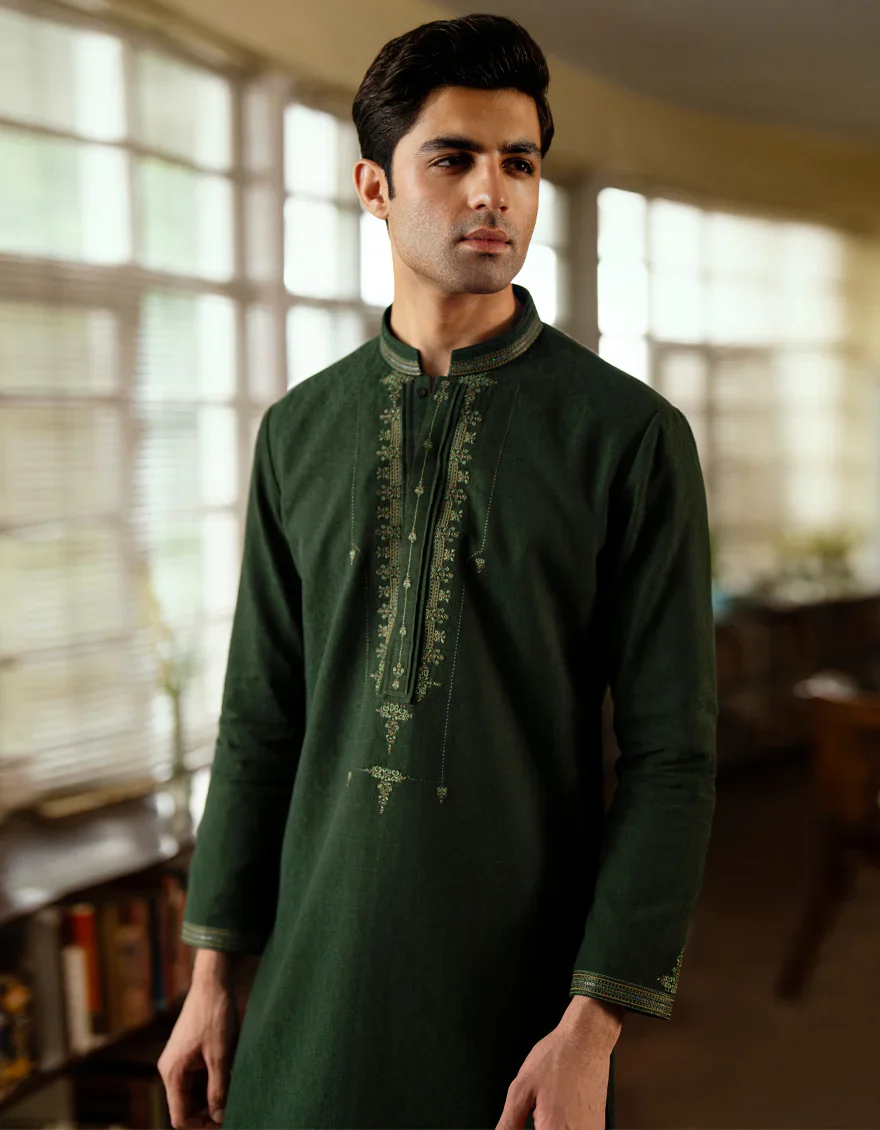 GREEN BLENDED SPECIAL KURTA | JJK-SP-A-48256/S25/JJ10089-FL - Image 3