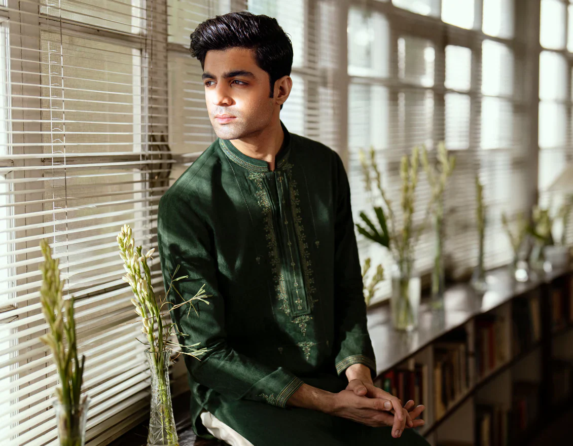 GREEN BLENDED SPECIAL KURTA | JJK-SP-A-48256/S25/JJ10089-FL - Image 5