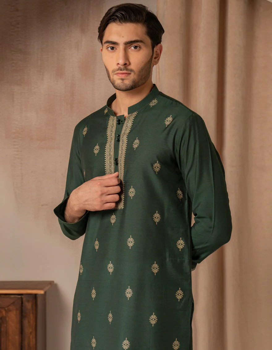 GREEN BLENDED SPECIAL KURTA | JJK-SP-A-50063/S25/J - Image 2