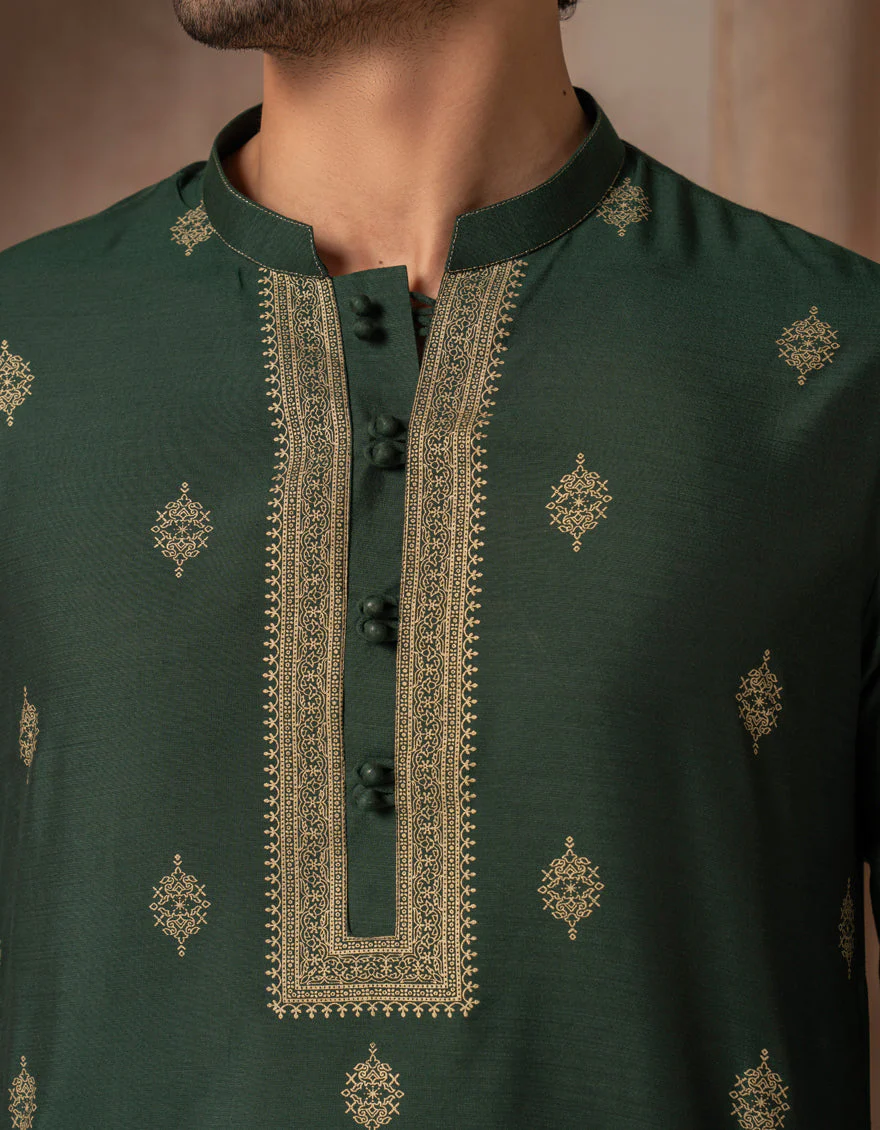 GREEN BLENDED SPECIAL KURTA | JJK-SP-A-50063/S25/J - Image 3