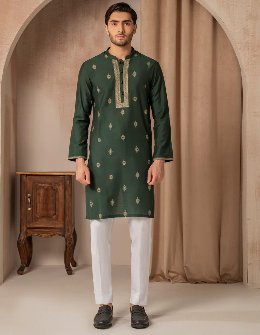 GREEN BLENDED SPECIAL KURTA | JJK-SP-A-50063/S25/J - Image 4