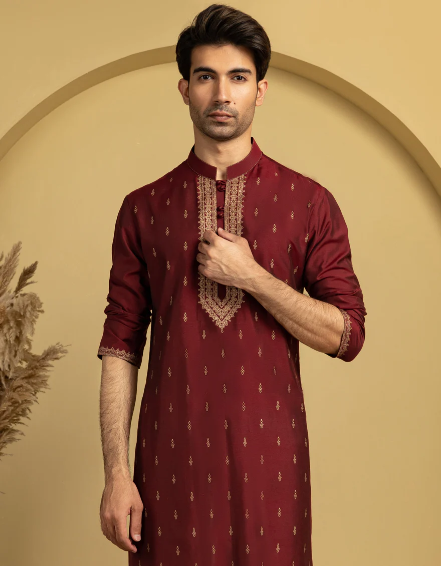 MAROON BLENDED SPECIAL KURTA | JJK-SP-A-50064/S25/J - Image 2