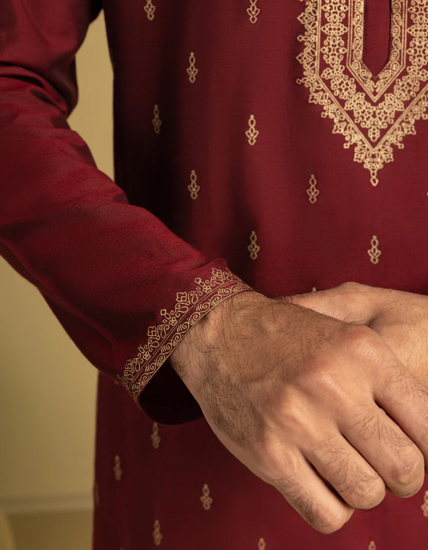 MAROON BLENDED SPECIAL KURTA | JJK-SP-A-50064/S25/J - Image 3