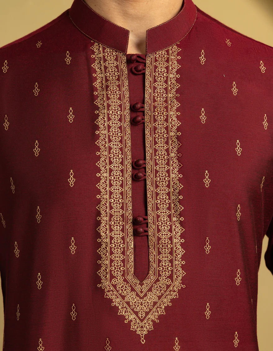 MAROON BLENDED SPECIAL KURTA | JJK-SP-A-50064/S25/J - Image 4