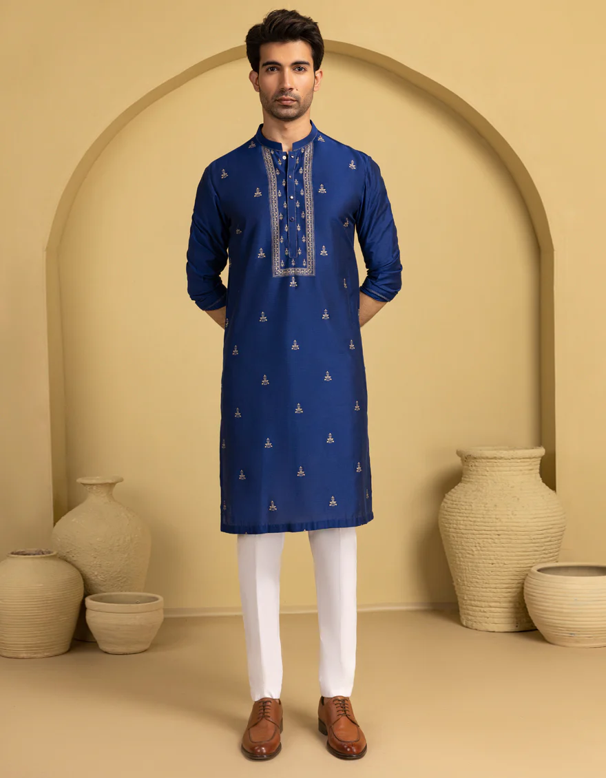 INK BLUE BLENDED SPECIAL KURTA | JJK-SP-A-50089/S25/J - Image 5