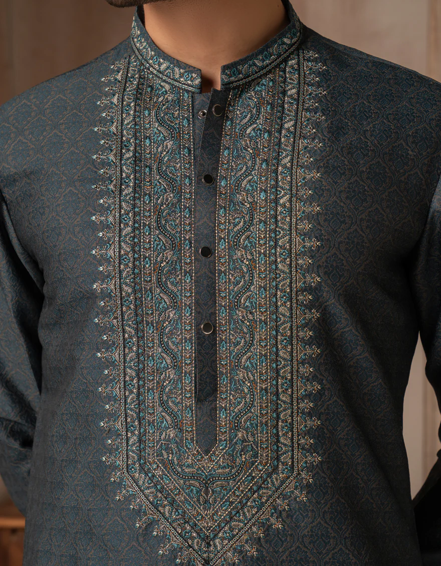 TEAL BLENDED SPECIAL KURTA | JJK-SP-A-50132/S25/J - Image 3