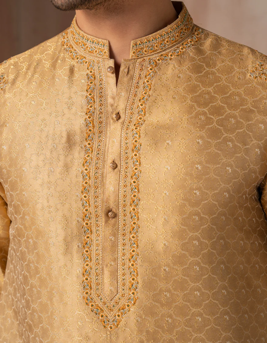 GOLDEN BLENDED SPECIAL KURTA | JJK-SP-A-50180/S25/JJ10009-FL - Image 3