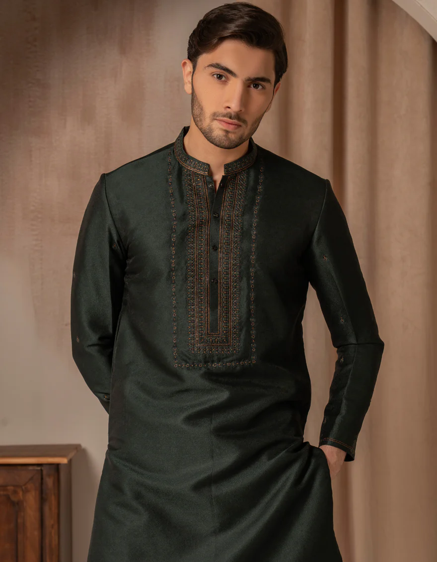 EMERALD GREEN BLENDED SPECIAL KURTA | JJK-SP-A-50269/S25/JJ10162-FL - Image 2