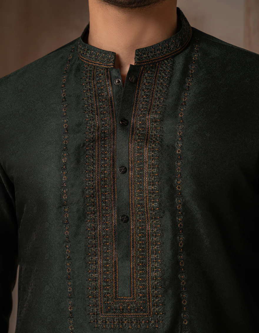 EMERALD GREEN BLENDED SPECIAL KURTA | JJK-SP-A-50269/S25/JJ10162-FL - Image 3