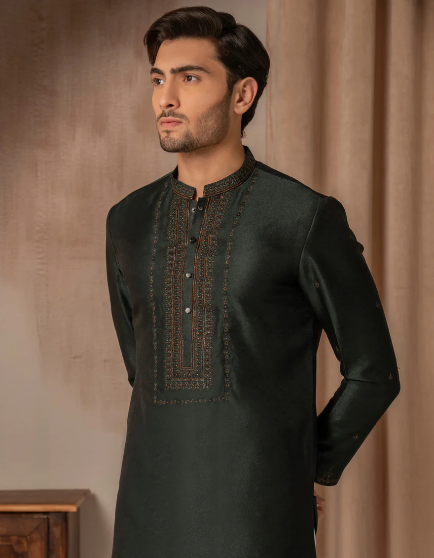 EMERALD GREEN BLENDED SPECIAL KURTA | JJK-SP-A-50269/S25/JJ10162-FL - Image 4