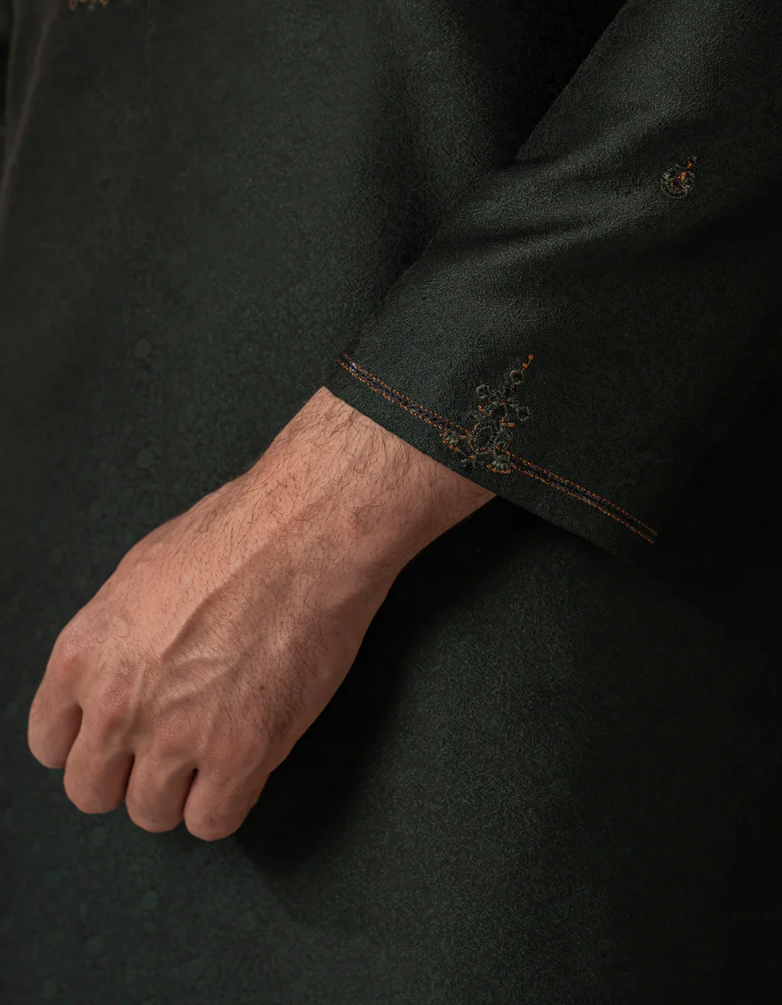 EMERALD GREEN BLENDED SPECIAL KURTA | JJK-SP-A-50269/S25/JJ10162-FL - Image 5
