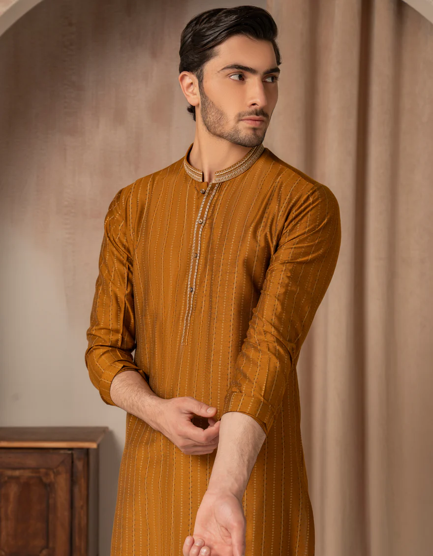 OCHRE BLENDED SPECIAL KURTA | JJK-SP-A-50274/S25/JJ10050-FL - Image 2