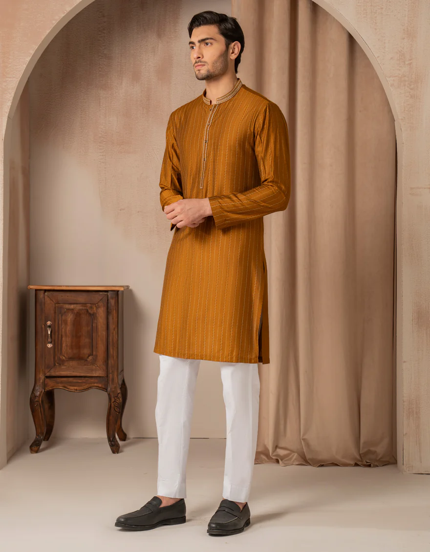 OCHRE BLENDED SPECIAL KURTA | JJK-SP-A-50274/S25/JJ10050-FL - Image 3