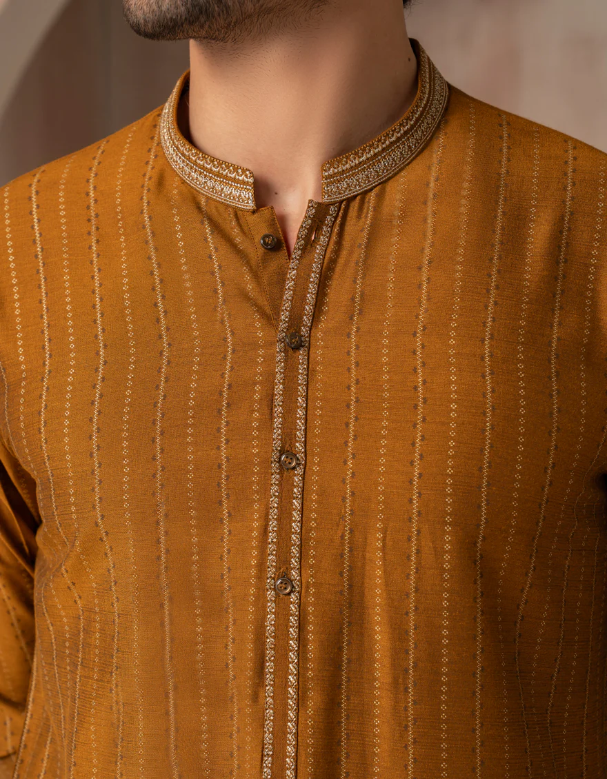 OCHRE BLENDED SPECIAL KURTA | JJK-SP-A-50274/S25/JJ10050-FL - Image 4