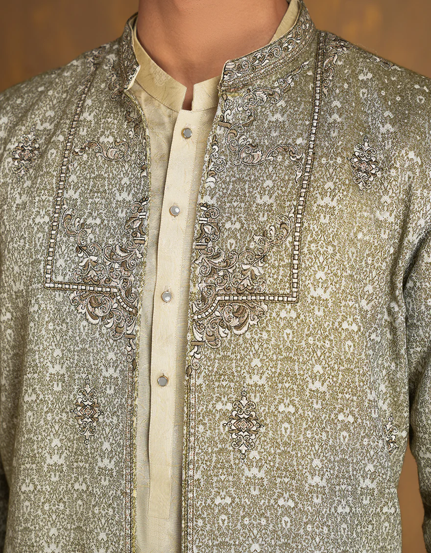 GREEN BLENDED KURTA | JJK-SP-INR-A-45513/A24/JJ9512-FL - Image 3