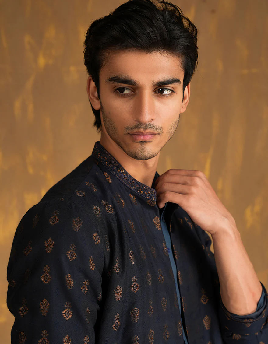 BLUE BLENDED KURTA | JJK-SP-INR-A-45514/A24/JJ9515-FL - Image 4