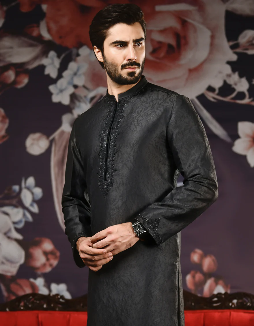 BLACK JAMAWAR KURTA | JJK-SP-US-40148/S21/JJ7266-FL - Image 3